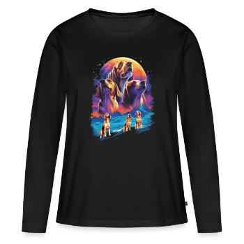 80's Vaporwave Airbrush Beagle Moon - Women's Premium Organic Long Sleeve Shirt - black - Front - Julia (174cm)