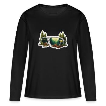 Sonnenbrille / Reflektion / Wald / Spiegelung - Frauen Premium Bio Langarmshirt - Schwarz - Vorne - Julia (174cm)