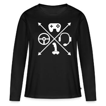 Gaming - T-shirt manches longues Premium bio Femme - noir - Devant - Julia (174cm)
