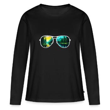 Sonnenbrille / Reflektion / Wald / Spiegelung - Frauen Premium Bio Langarmshirt - Schwarz - Vorne - Julia (174cm)