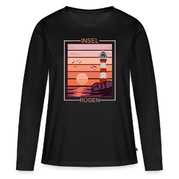 Rügen Ostsee Insel Leuchtturm Urlaub - Frauen Premium Bio Langarmshirt - Schwarz - Vorne - Julia (174cm)