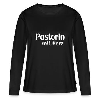 Pastorin mit Herz Pfarrerin Pastor Geschenk Kirche - Frauen Premium Bio Langarmshirt - Schwarz - Vorne - Julia (174cm)