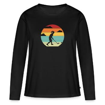 Hockey Joueur Rétro Joueur De Hockey Sur Gazon - T-shirt manches longues Premium bio Femme - noir - Devant - Julia (174cm)