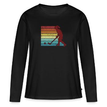 Hockey Joueur Rétro Joueur De Hockey Sur Gazon - T-shirt manches longues Premium bio Femme - noir - Devant - Julia (174cm)