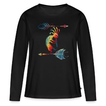 Native American Kokopelli With Two Feathers 1 - T-shirt manches longues Premium bio Femme - noir - Devant - Julia (174cm)