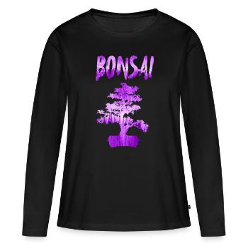Bonsai violet - T-shirt manches longues Premium bio Femme - noir - Devant - Julia (174cm)