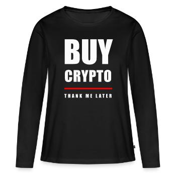 Acheter crypto - T-shirt manches longues Premium bio Femme - noir - Devant - Julia (174cm)