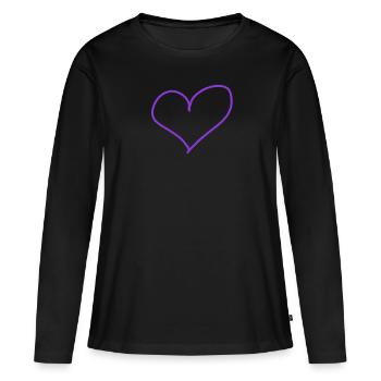Idée cadeau coeur violet idée cadeau - T-shirt manches longues Premium bio Femme - noir - Devant - Julia (174cm)