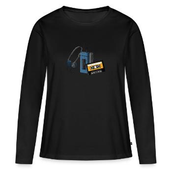CLASSIC-WALKMAN rétrodesign, vintage - T-shirt manches longues Premium bio Femme - noir - Devant - Julia (174cm)
