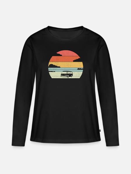 Retro Campervan Vintage Caravan Camping Van - Frauen Premium Bio Langarmshirt - Schwarz
