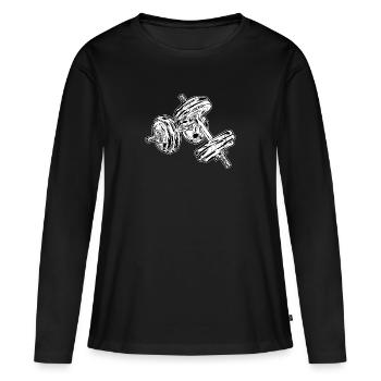 Haltères - T-shirt manches longues Premium bio Femme - noir - Devant - Julia (174cm)
