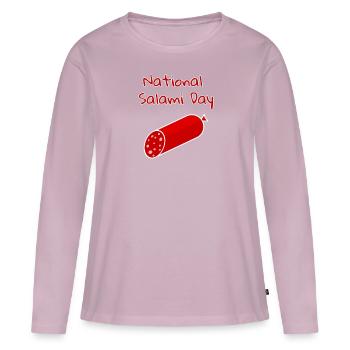 Journée nationale du salami - T-shirt manches longues Premium bio Femme - rose poudré - Devant - Julia (174cm)