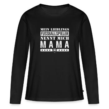 Fussball Mama Shirt ● Lieblingsfussballspieler - Frauen Premium Bio Langarmshirt - Schwarz - Vorne - Julia (174cm)