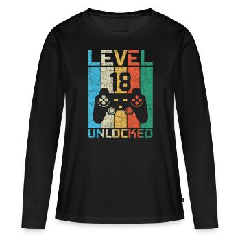 18 anniversaire gamer niveau 18 unlocked vintage - T-shirt manches longues Premium bio Femme - noir - Devant - Julia (174cm)