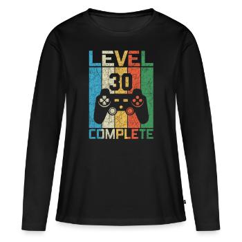 30e anniversaire du joueur niveau 30 terminé Vintage - T-shirt manches longues Premium bio Femme - noir - Devant - Julia (174cm)