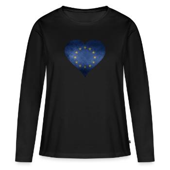 EU Herz - Frauen Premium Bio Langarmshirt - Schwarz - Vorne - Julia (174cm)