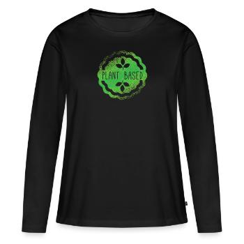 plant based veganer - Frauen Premium Bio Langarmshirt - Schwarz - Vorne - Julia (174cm)