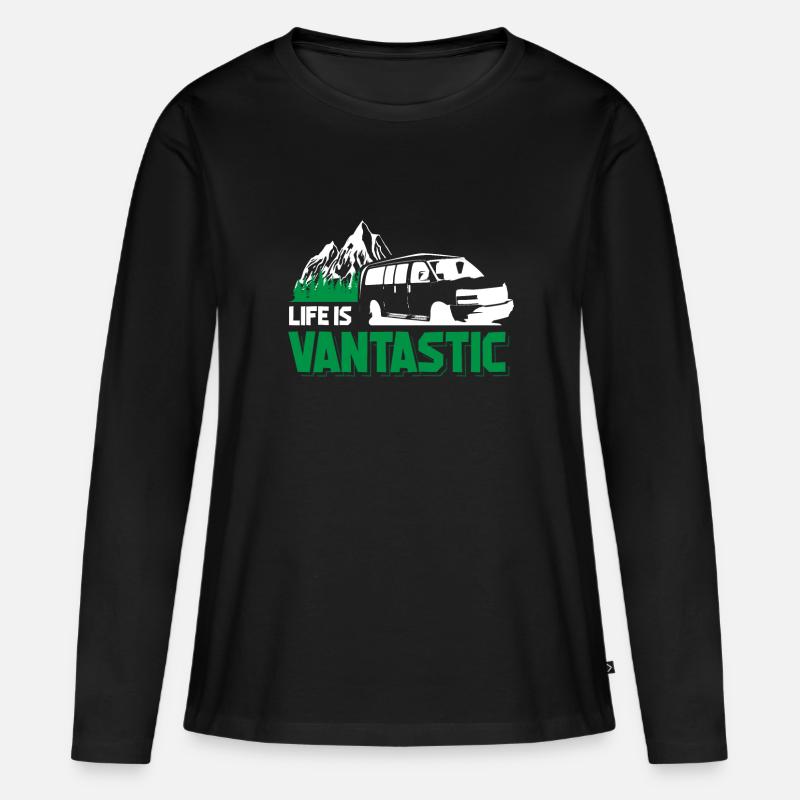 Camper Bus Van Geschenk I Caravan Camping - Frauen Premium Bio Langarmshirt - Schwarz