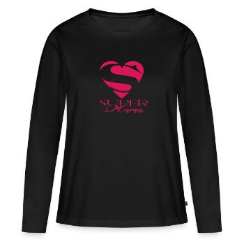 SUPERMAMA avec coeur disant pour un cadeau spécial - T-shirt manches longues Premium bio Femme - noir - Devant - Julia (174cm)