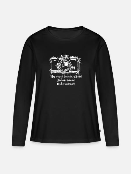 Kamera Fotograf Shirt Hund Liebe Geschenkidee - Frauen Premium Bio Langarmshirt - Schwarz