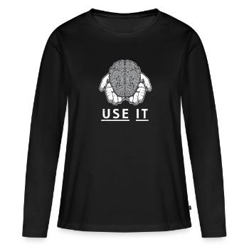 Utilise le - T-shirt manches longues Premium bio Femme - noir - Devant - Julia (174cm)