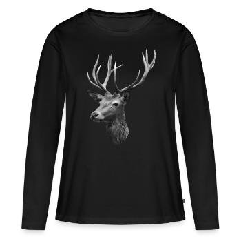 Tête de cerf - T-shirt manches longues Premium bio Femme - noir - Devant - Julia (174cm)