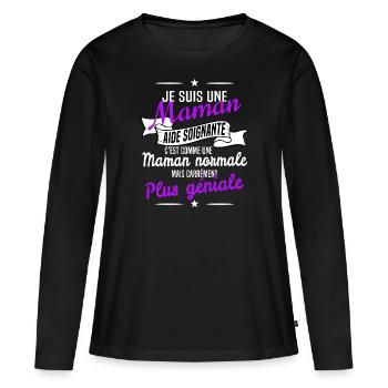 maman aide-soignante Fête des mères - T-shirt manches longues Premium bio Femme - noir - Devant - Julia (174cm)