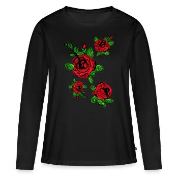 Rote Rosen blühen - Frauen Premium Bio Langarmshirt - Schwarz - Vorne - Julia (174cm)