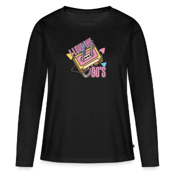 Retro 90s Ära Vintage Neunziger 90er - Frauen Premium Bio Langarmshirt - Schwarz - Vorne - Julia (174cm)