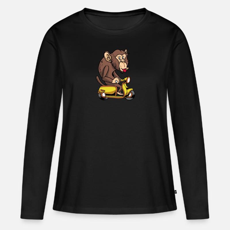 Motorroller Mofa Moped Roller - Frauen Premium Bio Langarmshirt - Schwarz