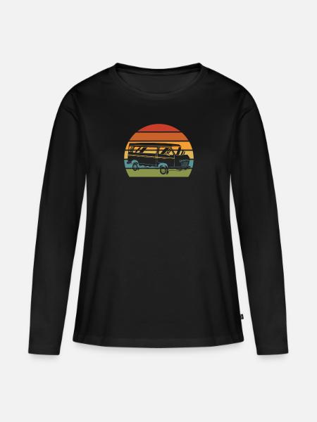 Retro Camper Bus Caravan Vintage Camper Bus - Frauen Premium Bio Langarmshirt - Schwarz