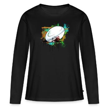 Rugby - Frauen Premium Bio Langarmshirt - Schwarz - Vorne - Julia (174cm)