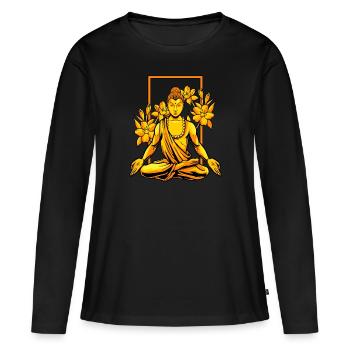 Bouddha bouddhiste bouddhisme - T-shirt manches longues Premium bio Femme - noir - Devant - Julia (174cm)