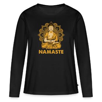 Bouddha bouddhiste bouddhisme - T-shirt manches longues Premium bio Femme - noir - Devant - Julia (174cm)