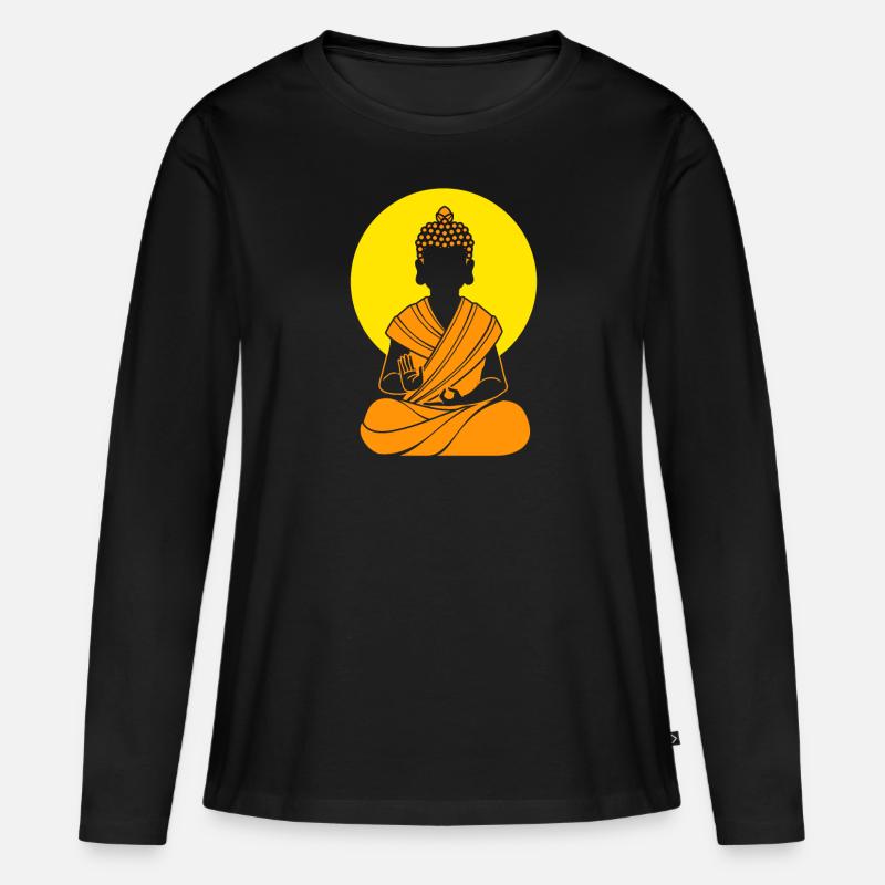 Buddha Buddhist Buddhismus - Frauen Premium Bio Langarmshirt - Schwarz