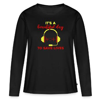 Notruf Disponent 112 Krankenwagen Feuerwehr - Frauen Premium Bio Langarmshirt - Schwarz - Vorne - Julia (174cm)