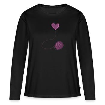 heart pink symbol wool thread line - Women's Premium Organic Long Sleeve Shirt - black - Front - Julia (174cm)