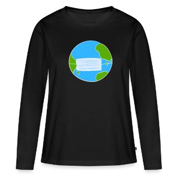 masque planète terre protection corona - T-shirt manches longues Premium bio Femme - noir - Devant - Julia (174cm)
