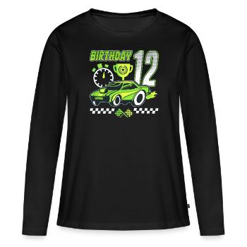 12ème anniversaire voiture de course 12 ans pilote de course - T-shirt manches longues Premium bio Femme - noir - Devant - Julia (174cm)