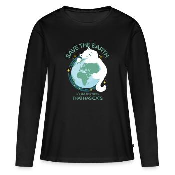 Sauvez la terre, c’est la seule planète qui a des chats - T-shirt manches longues Premium bio Femme - noir - Devant - Julia (174cm)