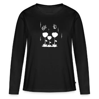 fleurs de papillon naturelles - T-shirt manches longues Premium bio Femme - noir - Devant - Julia (174cm)