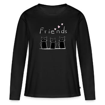 Amis trois chats animaux animal - T-shirt manches longues Premium bio Femme - noir - Devant - Julia (174cm)