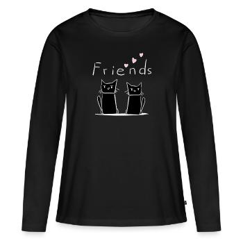 Amis Ami Amitié Chats Chat - T-shirt manches longues Premium bio Femme - noir - Devant - Julia (174cm)