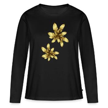 goldene blätter,gold,herbst,herbstblätter,golden - Frauen Premium Bio Langarmshirt - Schwarz - Vorne - Julia (174cm)