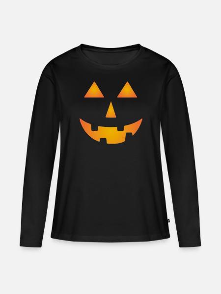Helloween Kürbis Gesicht gruselig Kostüm - Frauen Premium Bio Langarmshirt - Schwarz