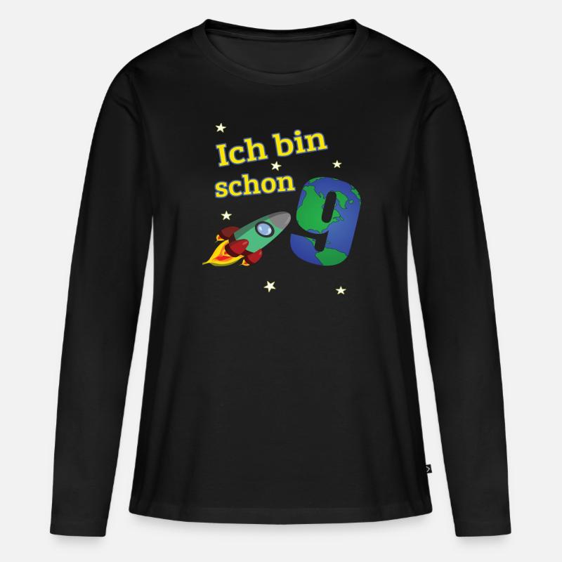 Geburtstag 9 Jahre Rakete - Frauen Premium Bio Langarmshirt - Schwarz
