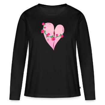 herz rosen narben rosa symbol - Frauen Premium Bio Langarmshirt - Schwarz - Vorne - Julia (174cm)