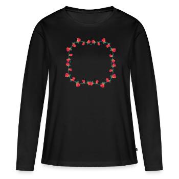 Cadre Rose Fleur Rose Fleurs Carré - T-shirt manches longues Premium bio Femme - noir - Devant - Julia (174cm)