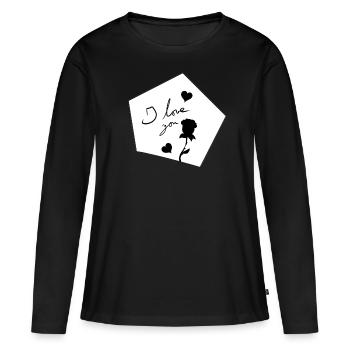 Je t’aime Symbole forme fleur - T-shirt manches longues Premium bio Femme - noir - Devant - Julia (174cm)