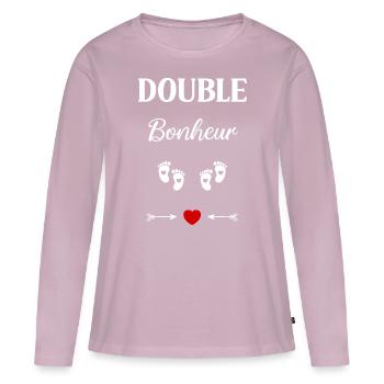 Double bonheur - T-shirt manches longues Premium bio Femme - rose poudré - Devant - Julia (174cm)
